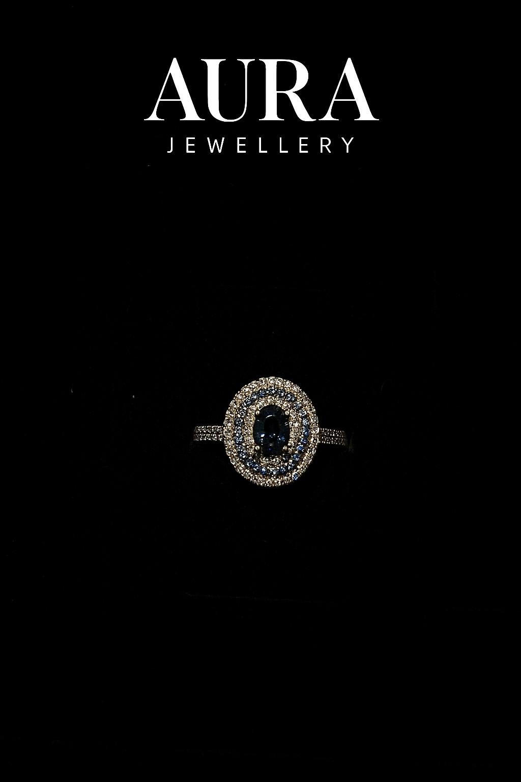 Pierścionek Zaręczynowy z Błękitnymi i Białymi Moissanitami - Srebro 925 | AuraJewellery