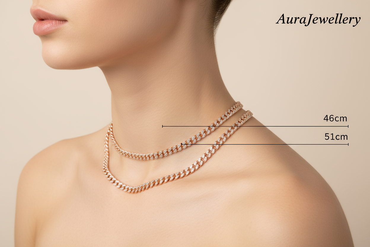 Przewodnik rozmiarów łańcuszków kubańskich AuraJewellery