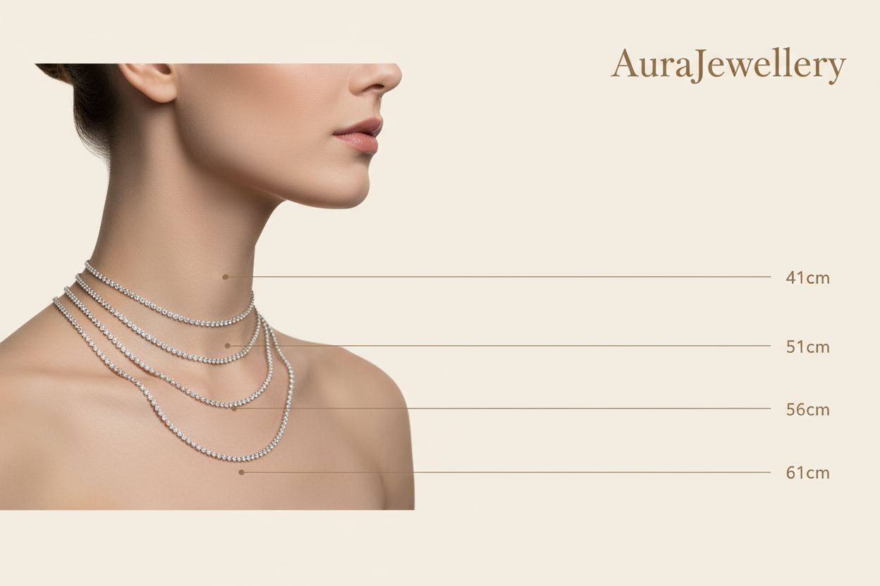 Przewodnik rozmiarów naszyjników tennisowych AuraJewellery